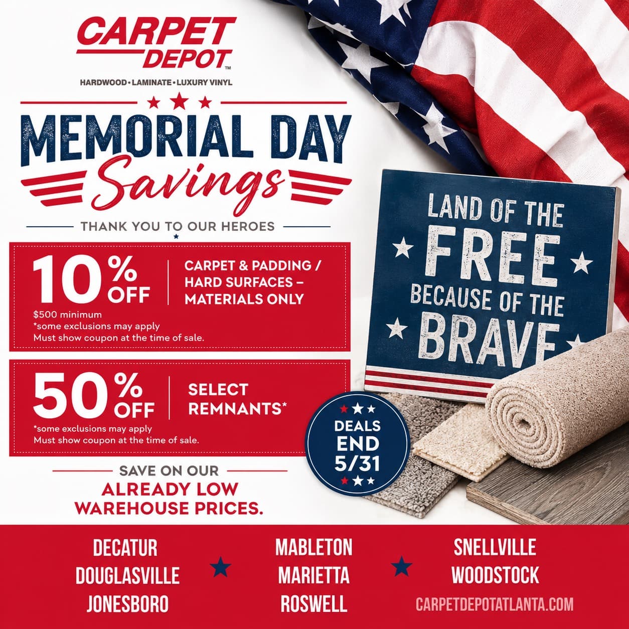 Memorial Day Savings Are Happening Now at Carpet Depot